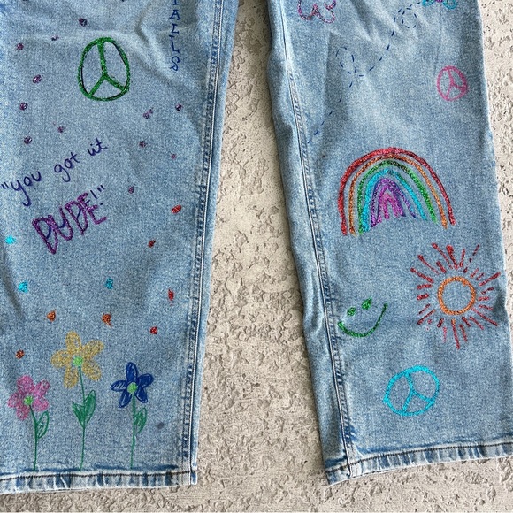 Wild Fable Jeans Size 12 Doodle 90s Relaxed Straight High Rise Y2K Rave Retro - Picture 10 of 10